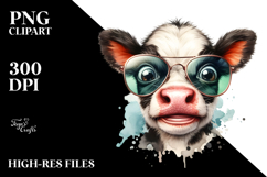 Funny Baby Cow with Funny Sunglasses, PNG Product Image 2