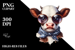 Funny Baby Cow with Sunglasses PNG Product Image 2