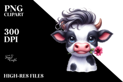 Baby Cow with Flower in Mouth PNG Product Image 2