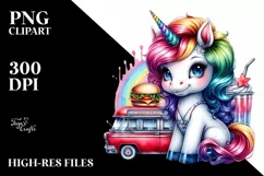 Colorful Unicorn with 50s Diner, PNG Product Image 1