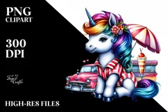 Colorful Unicorn with 50s Diner, PNG Product Image 1