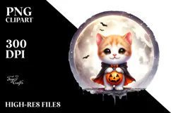 Cute Baby Kitten on Halloween Moon PNG Product Image 2