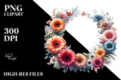 Colorful Gerbera Floral Frame, High-Res PNG Product Image 2