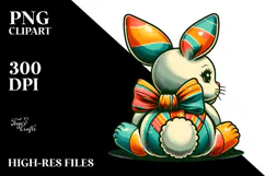Colorful Retro Bunny Vintage Bow PNG Product Image 2