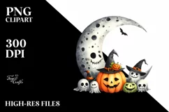 Funny Watercolor Halloween Simple Moon Clipart Product Image 3