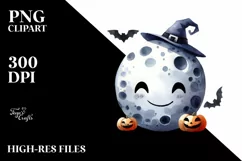 Funny Watercolor Halloween Simple Moon Clipart Product Image 3
