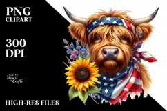 Proud Highland Cow with Sunflower | Clipart Product Image 1
