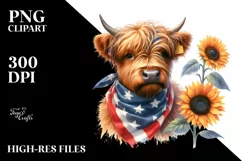 Proud Highland Cow with Sunflower | Clipart Product Image 1