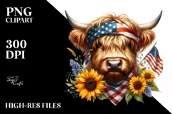 Proud Highland Cow with Sunflower | Clipart Product Image 3