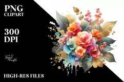 Colorful Bouquet Gold Foil Begonia | Sublimation Clipart Product Image 3