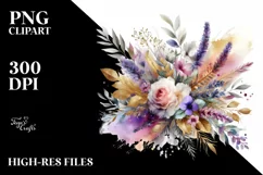 Colorful Bouquet Gold Foil Lavender | Sublimation Clipart Product Image 3