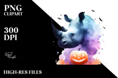 Simple Halloween Rhino, Watercolor PNG Product Image 2