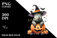 Simple Halloween Rhino, Watercolor PNG Product Image 2