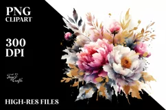 Vibrant Bouquet Gold Foil Peonies | Sublimation Clipart Product Image 3