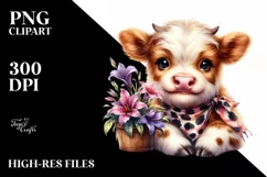 Baby Highland Cow with Lobelia | Clipart Product Image 1