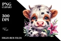 Watercolor Baby Highland Cow | Clipart Product Image 1