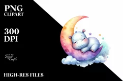 Cute Colorful Hippo Moon | Sublimation | Clipart Product Image 3
