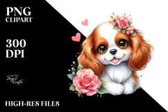 Watercolor Cute Cartoon Cavalier King Charles Spaniel, Product Image 2