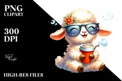 Whimsical Watercolor Lamb Cup Coffee Smiling Product Image 1