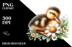 Digital Baby Duck, Sleeping on Flower PNG Product Image 2