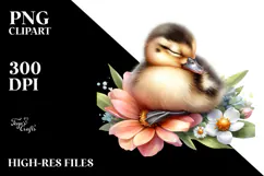 Digital Baby Duck, Sleeping on Flower PNG Product Image 2