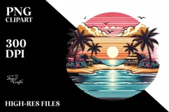 Vintage Tropical Island Sunset Clipart Product Image 1