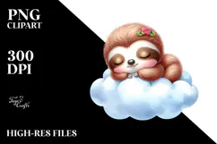 Cute Baby Sloth Sleeping On The Cloud Clipart Product Image 2