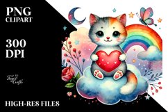 Colorful Cat Heart Sitting on Cloud, PNG Product Image 2