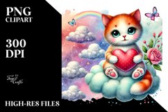 Colorful Cat Heart Sitting on Cloud, PNG Product Image 2