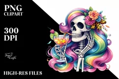 Detailed Vibrant Skeleton Drinking Cocktail PNG Product Image 1