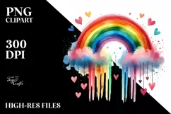 Colorful Watercolor Rainbow with Hanging Hearts PNG Product Image 2