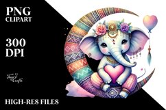 Colorful Boho Elephant Heart Sitting on Half Moon, PNG Product Image 2