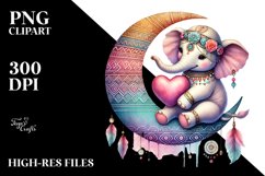 Colorful Boho Elephant Heart Sitting on Half Moon, PNG Product Image 2