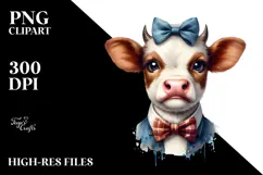 Funny Baby Cow with Bow Tie PNG Product Image 2