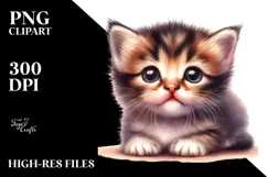 Digital Watercolor Cute Baby Kitten PNG Product Image 2
