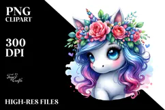 Vibrant Unicorn with Floral Wreath PNG Product Image 2