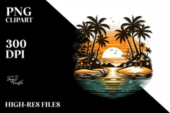 Vintage Tropical Island Sunset Clipart Product Image 1