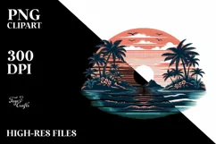 Vintage Tropical Island Sunset Clipart Product Image 1
