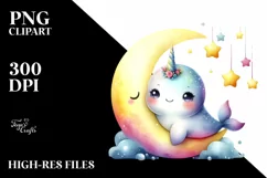 Colorful Smiling Baby Narwhal Clipart Product Image 1