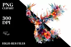Artistic Vibrant Deer Flowers Sticker | Clipart Product Image 3