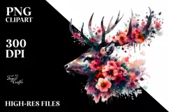 Artistic Vibrant Deer Flowers Sticker | Clipart Product Image 1