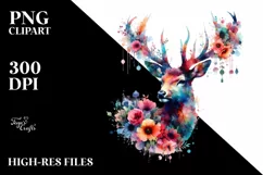 Artistic Vibrant Deer Flowers Sticker | Clipart Product Image 3