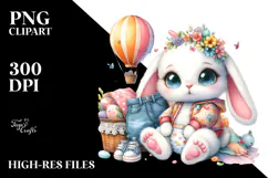 Crazy Baby Bunny Hot Air Balloon PNG Product Image 2