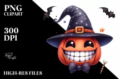 Funny Watercolor Halloween Funny Hat Smile with Big Teeth Product Image 1