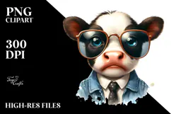 Baby Cow with Sunglasses PNG Product Image 2