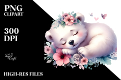Digital Baby Polar Bear, Sleeping on Flower PNG Product Image 2