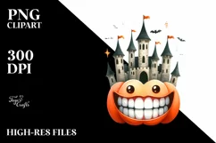 Funny Watercolor Halloween Castle Smile with Big Teeth Product Image 1