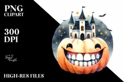 Funny Watercolor Halloween Castle Smile with Big Teeth Product Image 3