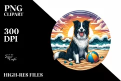 Border Collie in Sunset Beach Watercolor Clipart Product Image 3