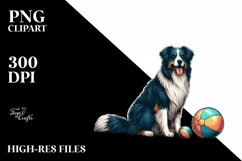 Border Collie in Sunset Beach Watercolor Clipart Product Image 1